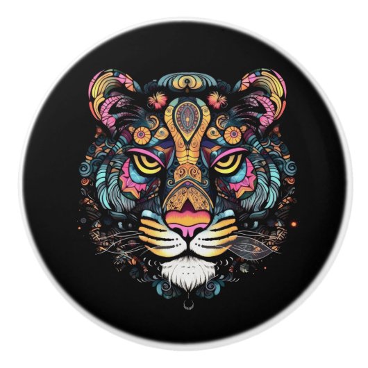 Phantastischer Tigerkopf Keramikknauf (Vorderseite)