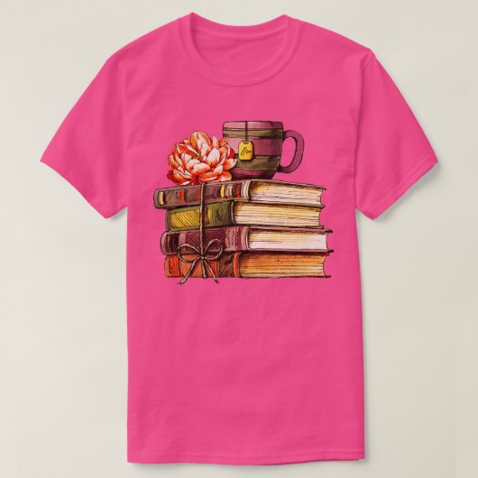 Phantastischer Vintager Buchstapel und Teevorleser T-Shirt (Design vorne)