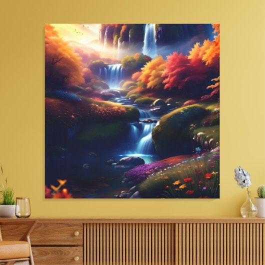 Phantastischer Wasserfall Herbst Landschaft 5 Leinwanddruck (Insitu (Wohnzimmer))