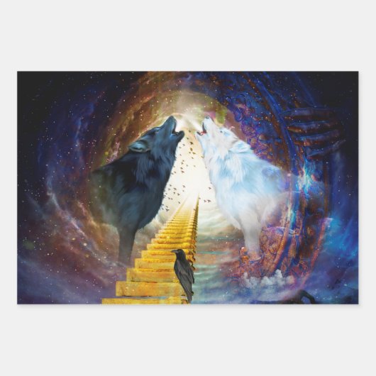 Phantastischer Wolf Geschenkpapier Set (Vorderseite)