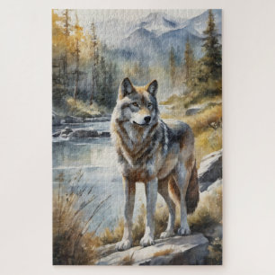 Phantastischer Wolf irgendwo in einem schönen Natu Puzzle