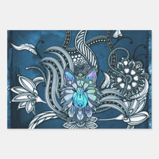 Phantastischer Wolf, Lineart Design Geschenkpapier Set (Vorderseite 3)
