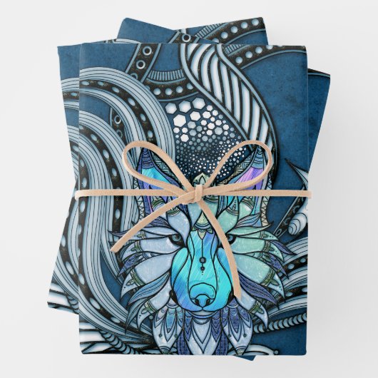 Phantastischer Wolf, Lineart Design Geschenkpapier Set (Beispiel)
