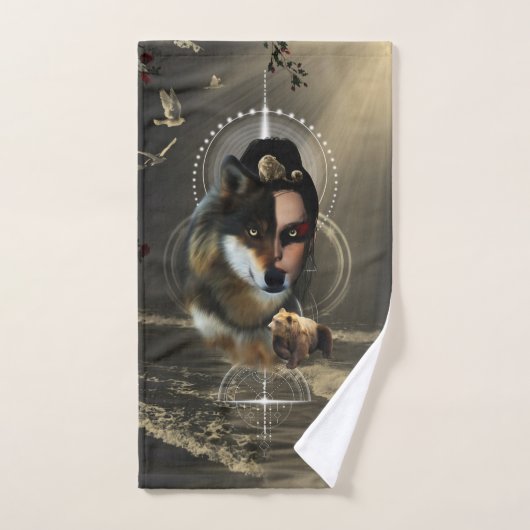 Phantastischer Wolf mit Fee Badhandtuch Set (Handtuch)