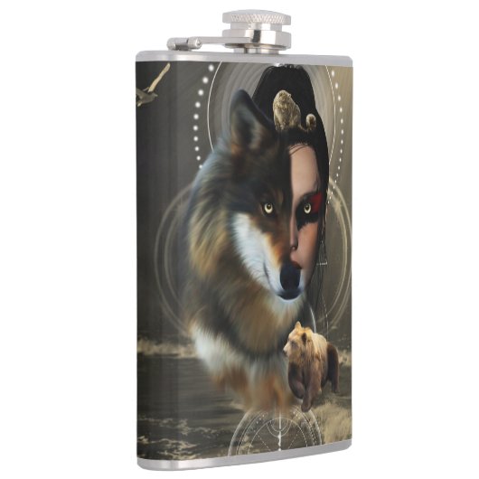 Phantastischer Wolf mit Fee Flachmann (Rechts)