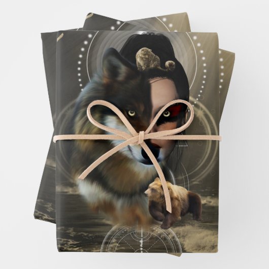 Phantastischer Wolf mit Fee Geschenkpapier Set (Beispiel)