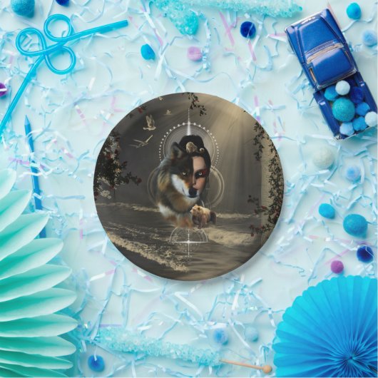 Phantastischer Wolf mit Fee Pappteller (Party)