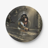 Phantastischer Wolf mit Fee Pappteller (Vorderseite)