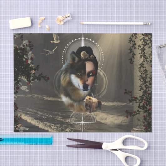 Phantastischer Wolf mit Fee Seidenpapier (Handwerk)