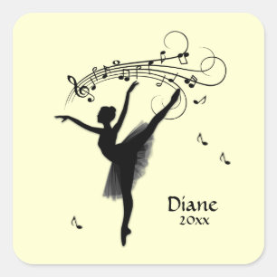 Phantastisches Ballerina-Tanzen mit gelber Musik Quadratischer Aufkleber