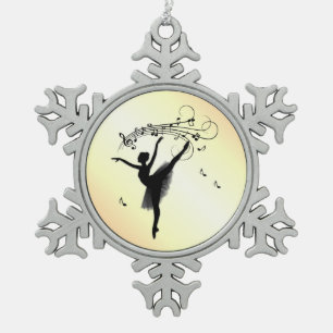 Phantastisches Ballerina-Tanzen mit gelber Musik Schneeflocken Zinn-Ornament