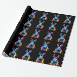 Phantastisches Blaues Kaninchen am Feuer Geschenkpapier