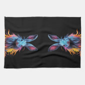 Phantastisches Blaues Kaninchen am Feuer Geschirrtuch (Horizontal)