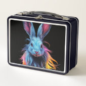 Phantastisches Blaues Kaninchen am Feuer Metall Brotdose (Vorderseite)
