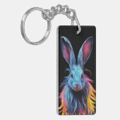 Phantastisches Blaues Kaninchen am Feuer Schlüsselanhänger (Vorderseite links)
