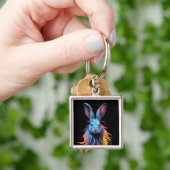 Phantastisches Blaues Kaninchen am Feuer Schlüsselanhänger (Hand)