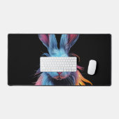 Phantastisches Blaues Kaninchen am Feuer Schreibtischunterlage (Tastatur & Maus)