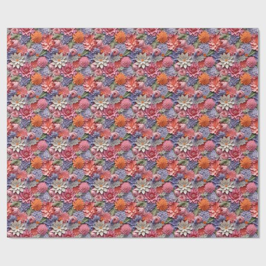 Phantastisches, farbiges 3D-Blumenmuster nahtlos Geschenkpapier (Flach)