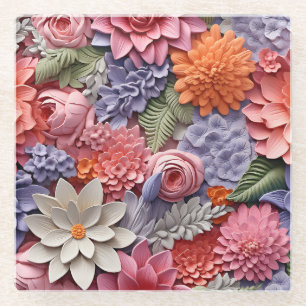 Phantastisches, farbiges 3D-Blumenmuster nahtlos Glasuntersetzer