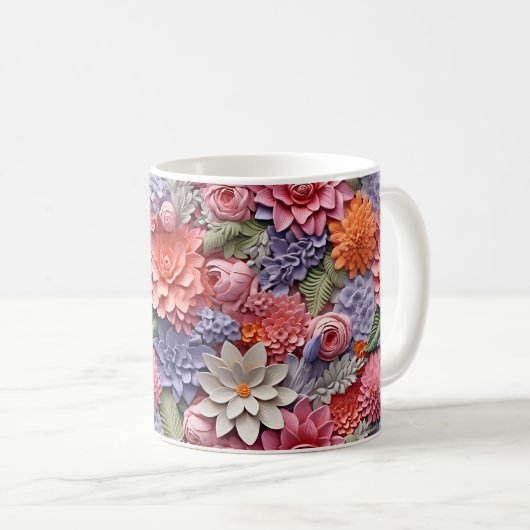 Phantastisches, farbiges 3D-Blumenmuster nahtlos Kaffeetasse (VorderseiteRechts)