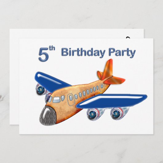Phantastisches Flugzeug 5. Geburtstag Einladung (Vorne/Hinten)