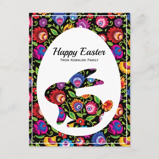 Phantastisches Folklore Osterhase mit eigenem Text Postkarte (Vorderseite)