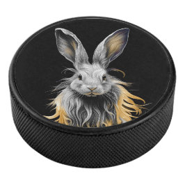 Phantastisches graues Kaninchen am Feuer Eishockey Puck