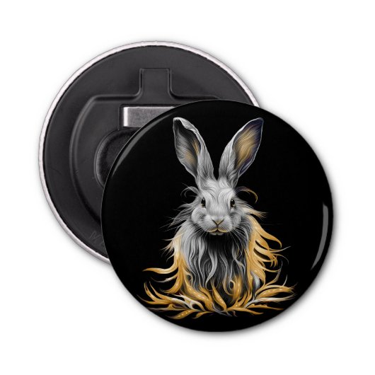 Phantastisches graues Kaninchen am Feuer Flaschenöffner (Vorderseite)