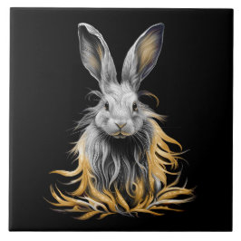 Phantastisches graues Kaninchen am Feuer Fliese