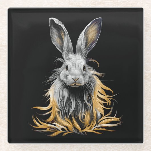 Phantastisches graues Kaninchen am Feuer Glasuntersetzer (Vorderseite)