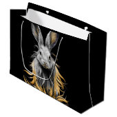 Phantastisches graues Kaninchen am Feuer Große Geschenktüte (Vorderseite Schrägansicht)