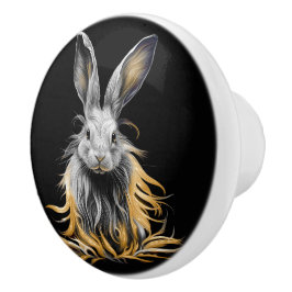 Phantastisches graues Kaninchen am Feuer Keramikknauf