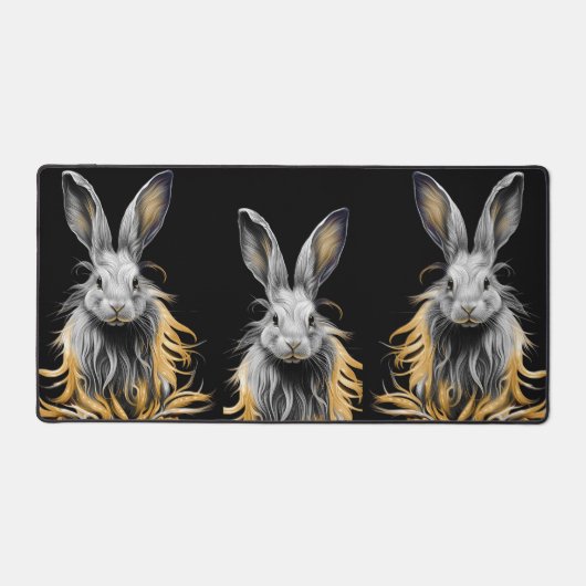 Phantastisches graues Kaninchen am Feuer Schreibtischunterlage (Vorderseite)