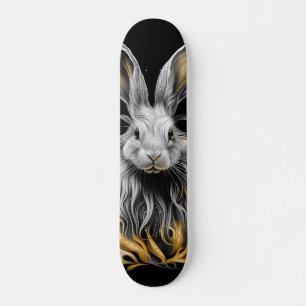 Phantastisches graues Kaninchen am Feuer Skateboard