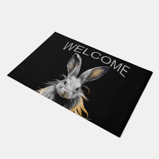 Phantastisches graues Kaninchen am Feuer Willkomme Fußmatte (Schrägansicht)