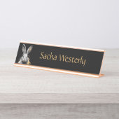 Phantastisches graues Kaninchen auf dem Feuer Schreibtischnamensplakette (Vorderseite )