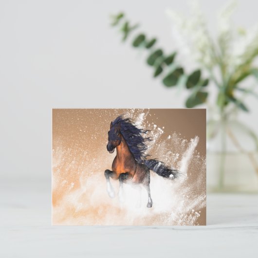 Phantastisches Laufpferd mit blauer Mähne Postkarte (Stehend Vorderseite)