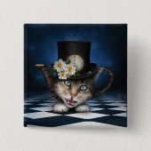Phantastisches Mad Hatter Teapot Kat Whimsisches D Button (Vorderseite)