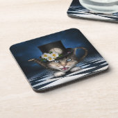 Phantastisches Mad Hatter Teapot Kat Whimsisches D Getränkeuntersetzer (Linke Seite)