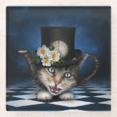 Phantastisches Mad Hatter Teapot Kat Whimsisches D Glasuntersetzer (Vorderseite)