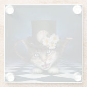 Phantastisches Mad Hatter Teapot Kat Whimsisches D Glasuntersetzer (Rückseite)