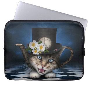 Phantastisches Mad Hatter Teapot Kat Whimsisches D Laptopschutzhülle