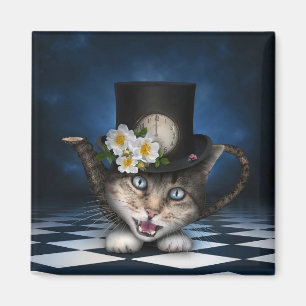 Phantastisches Mad Hatter Teapot Kat Whimsisches D Magnet