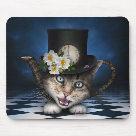 Phantastisches Mad Hatter Teapot Kat Whimsisches D Mousepad (Vorne)