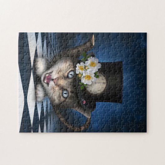 Phantastisches Mad Hatter Teapot Kat Whimsisches D Puzzle (Horizontal)