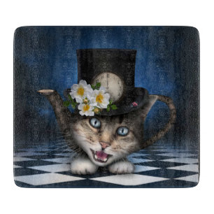 Phantastisches Mad Hatter Teapot Kat Whimsisches D Schneidebrett