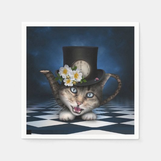 Phantastisches Mad Hatter Teapot Kat Whimsisches D Serviette (Vorderseite)