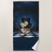 Phantastisches Mad Hatter Teapot Kat Whimsisches D Strandtuch (Vorderseite)