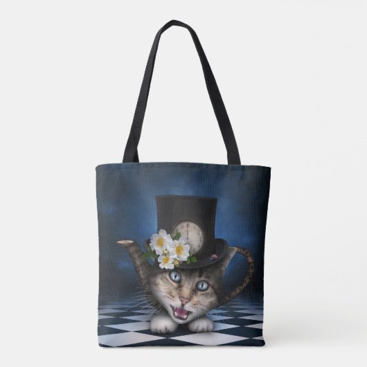 Phantastisches Mad Hatter Teapot Kat Whimsisches D Tasche (Rückseite)
