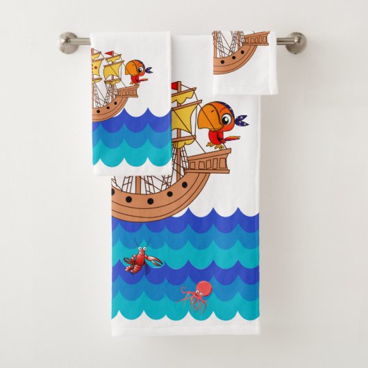 Phantastisches Marinedesign mit Piratenschiff Badhandtuch Set (Insitu)